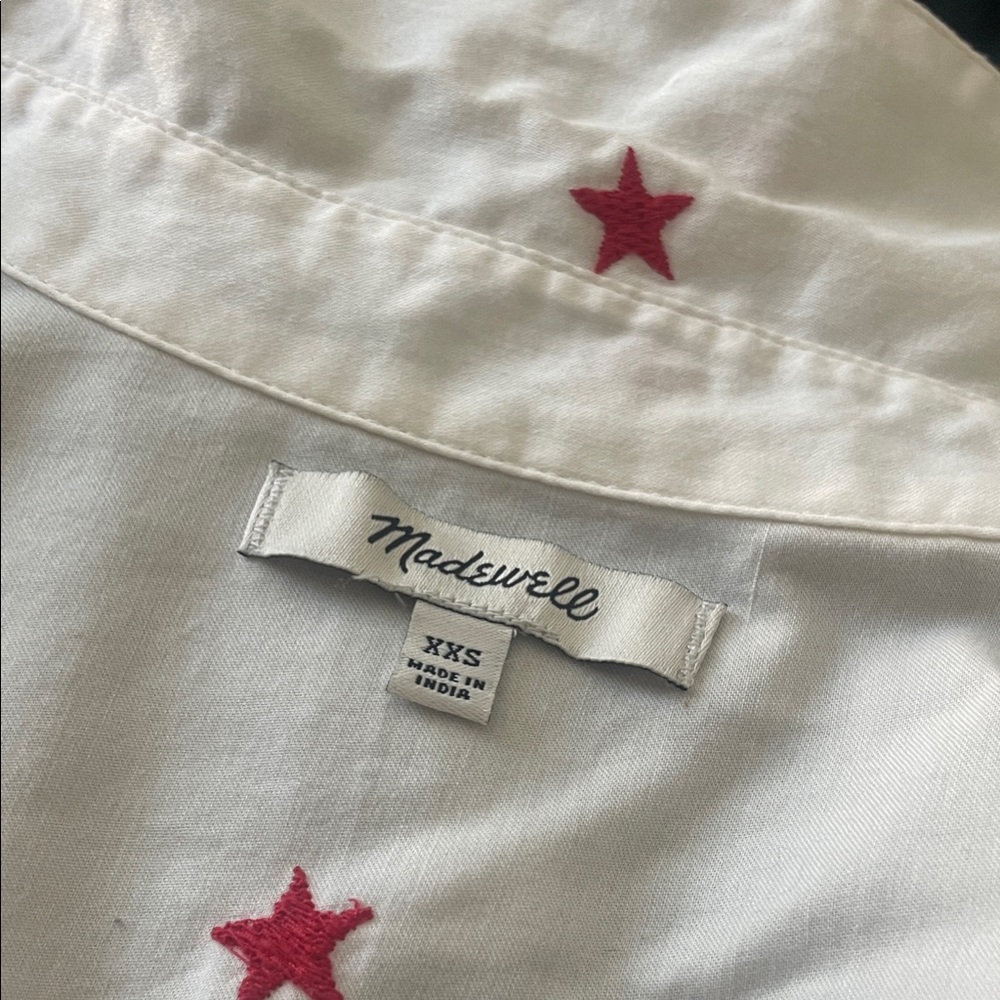 Madewell White Button-Front Shirt with Red Star Embroidery